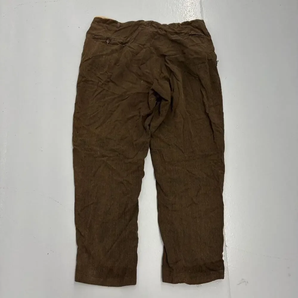 Vintage 50s Brown Rayon Cotton Distressed Trousers 38x30